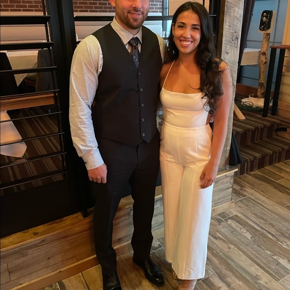 White jumpsuit. Worn once for my rehearsal dinner. - Picture 3 of 4